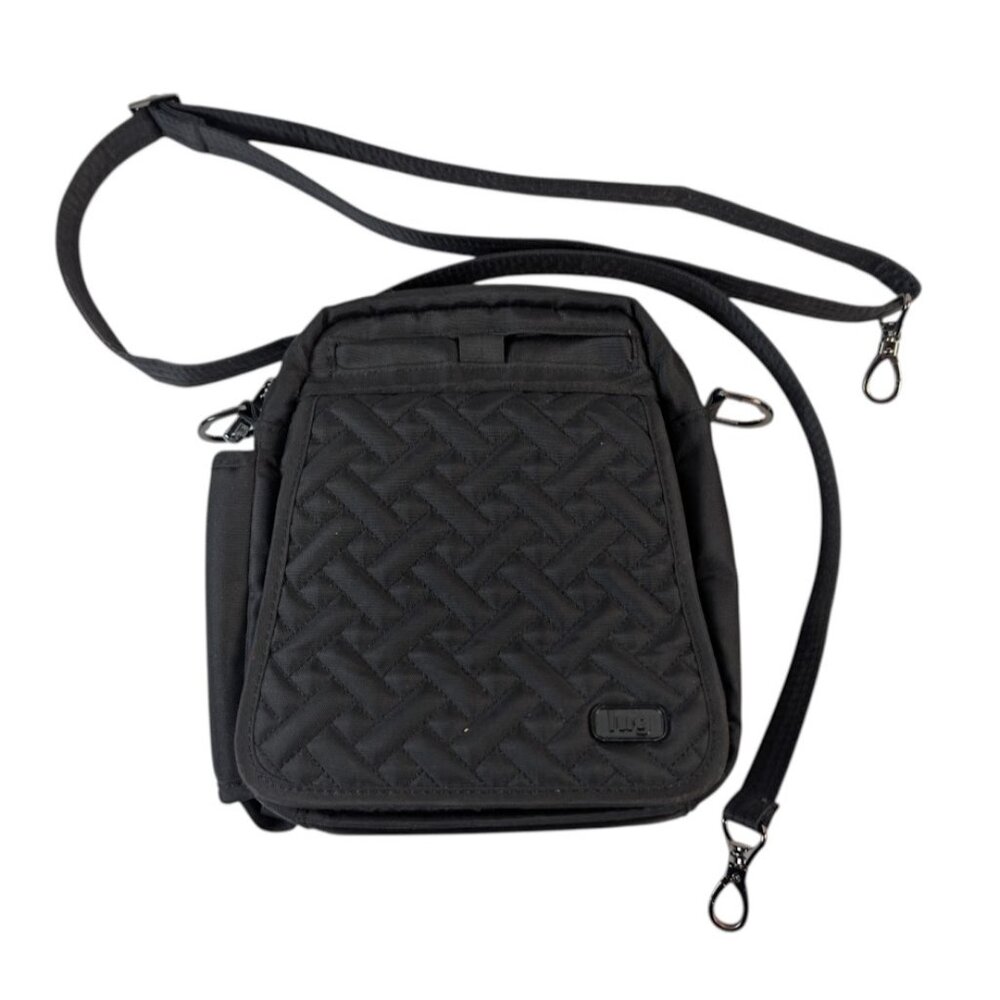 Lug Flapper Crossbody Purse Black Travel Hand Bag Adjustable Strap Many Pockets